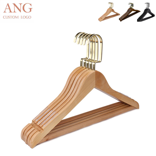 Wooden Hanger With Gold Hook