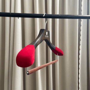 Red velvet wooden suit hangers for suit shop branded display