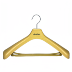 wood grain color plastic suit hanger