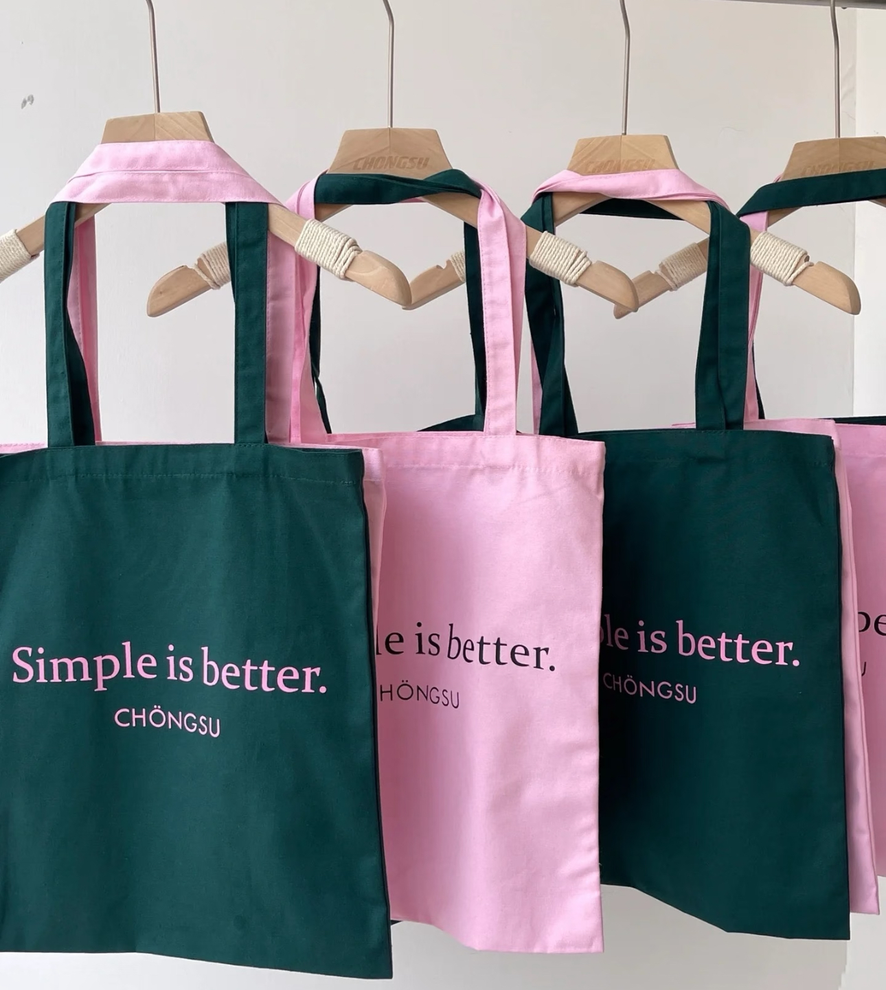 Canvas bags and wooden hangers