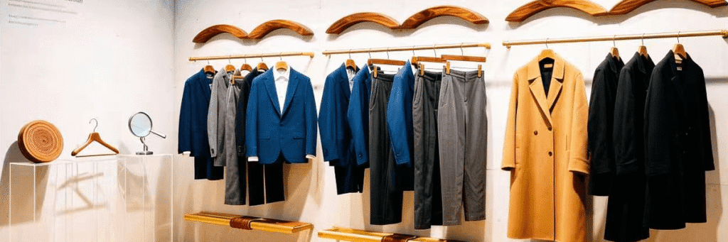 Cohesive in-store display using matching best wood clothes hangers