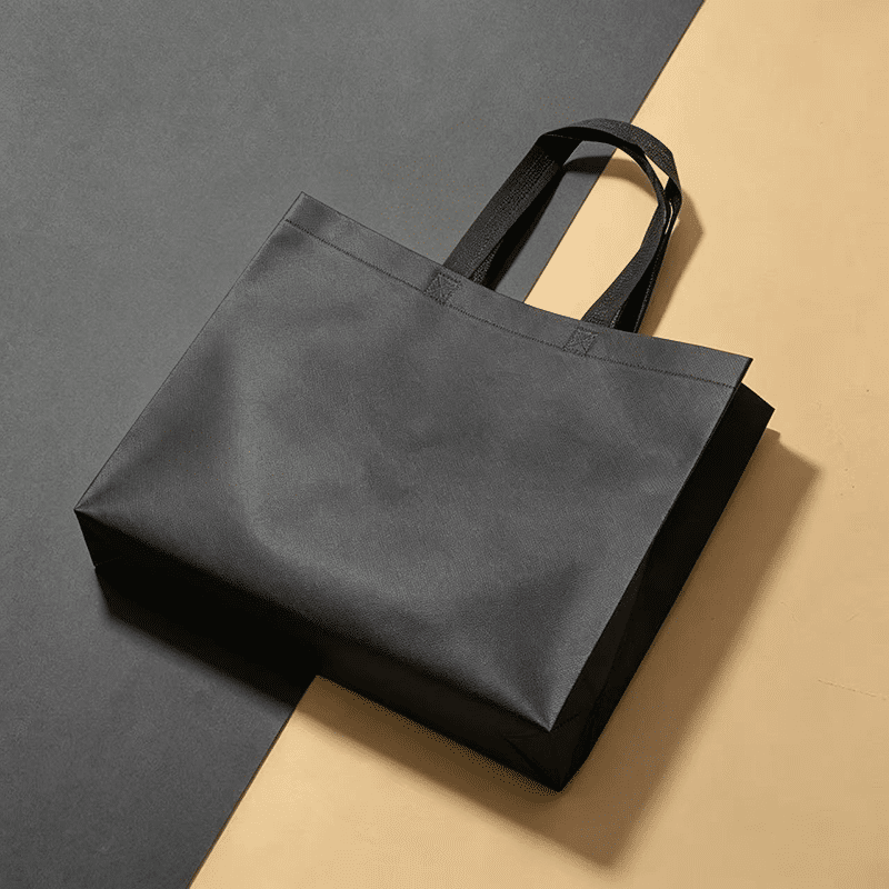 Custom Black Non Woven Tote Bag | Minimalist Reusable Shopping Bag with Fabric Handles