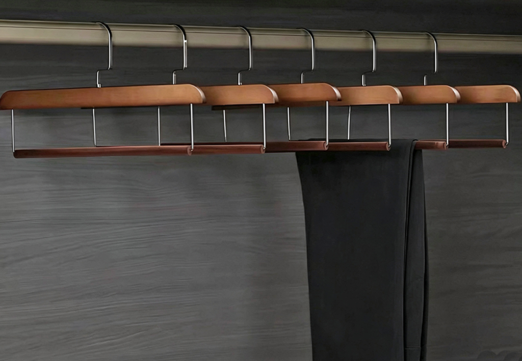 Durable wholesale pants wood hangers for clothing brand in-store display