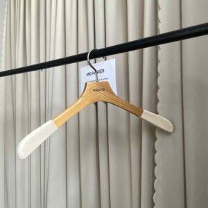 Wooden velvet hangers (side view) | 44x3.5cm pine hanger with metal hook