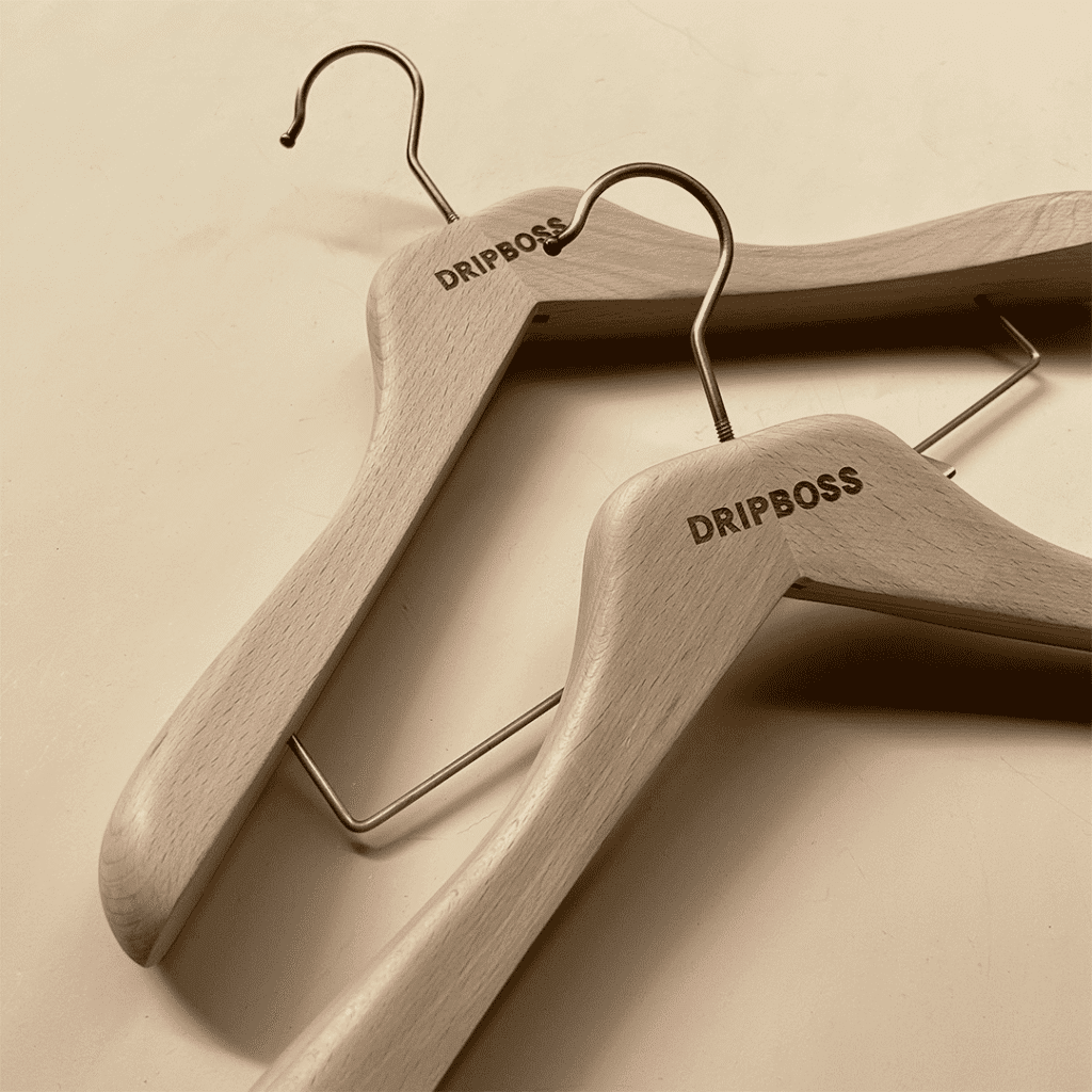 Laser engraved custom wooden hangers with logo for clothing brands