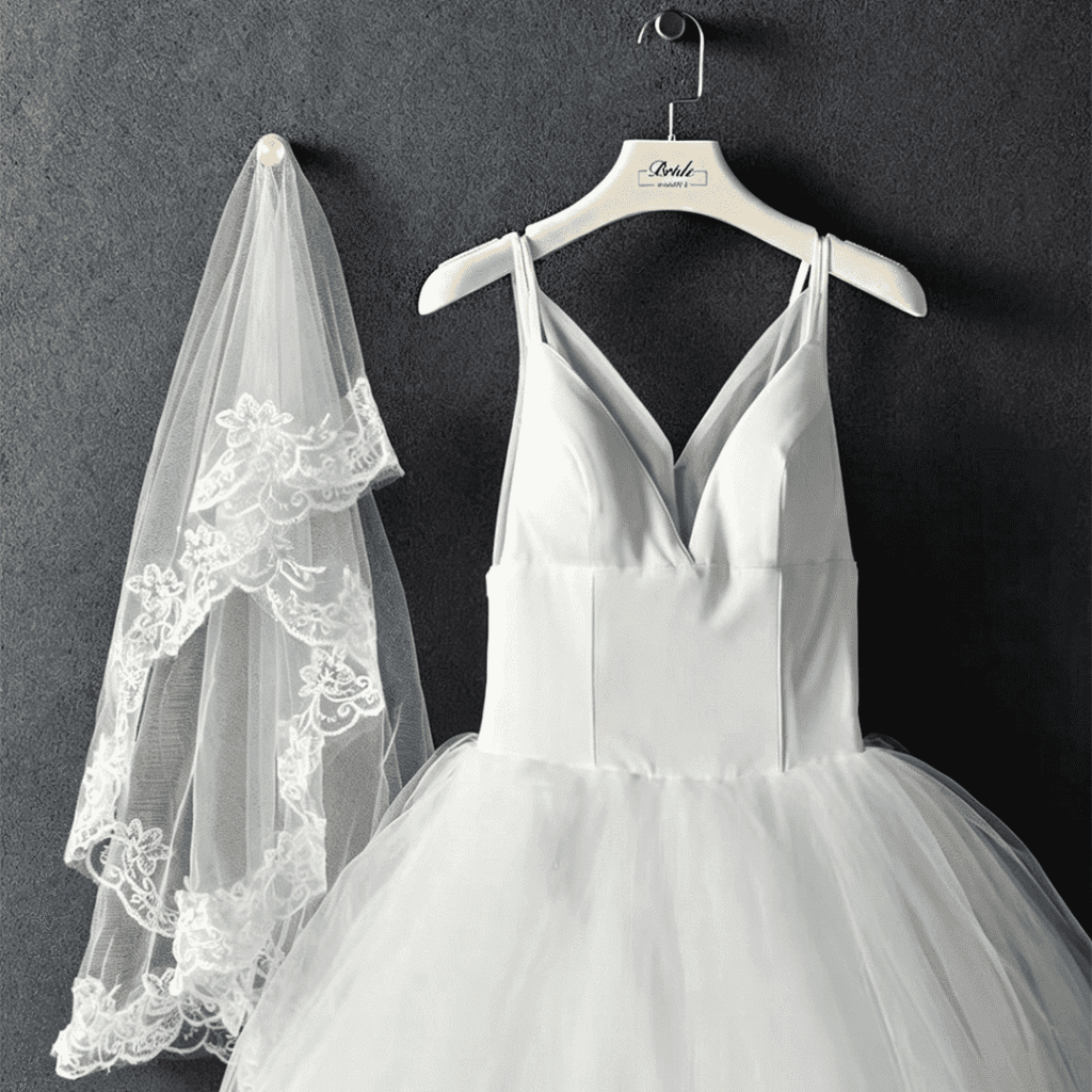 Custom velvet wedding dress hanger with engraved logo for delicate bridal gowns, ideal for luxury boutiques and wedding dress shops