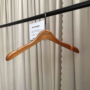 Wooden hangers for wedding dress (front view) | 39cm brown hanger with anti-slip grooves Title：Wooden Hangers for Wedding Dress | Front View