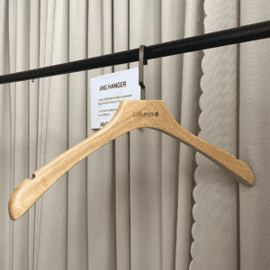 Non-slip wooden hangers for wedding dress (front view) | Solid oak bridal hanger with anti-slip notches