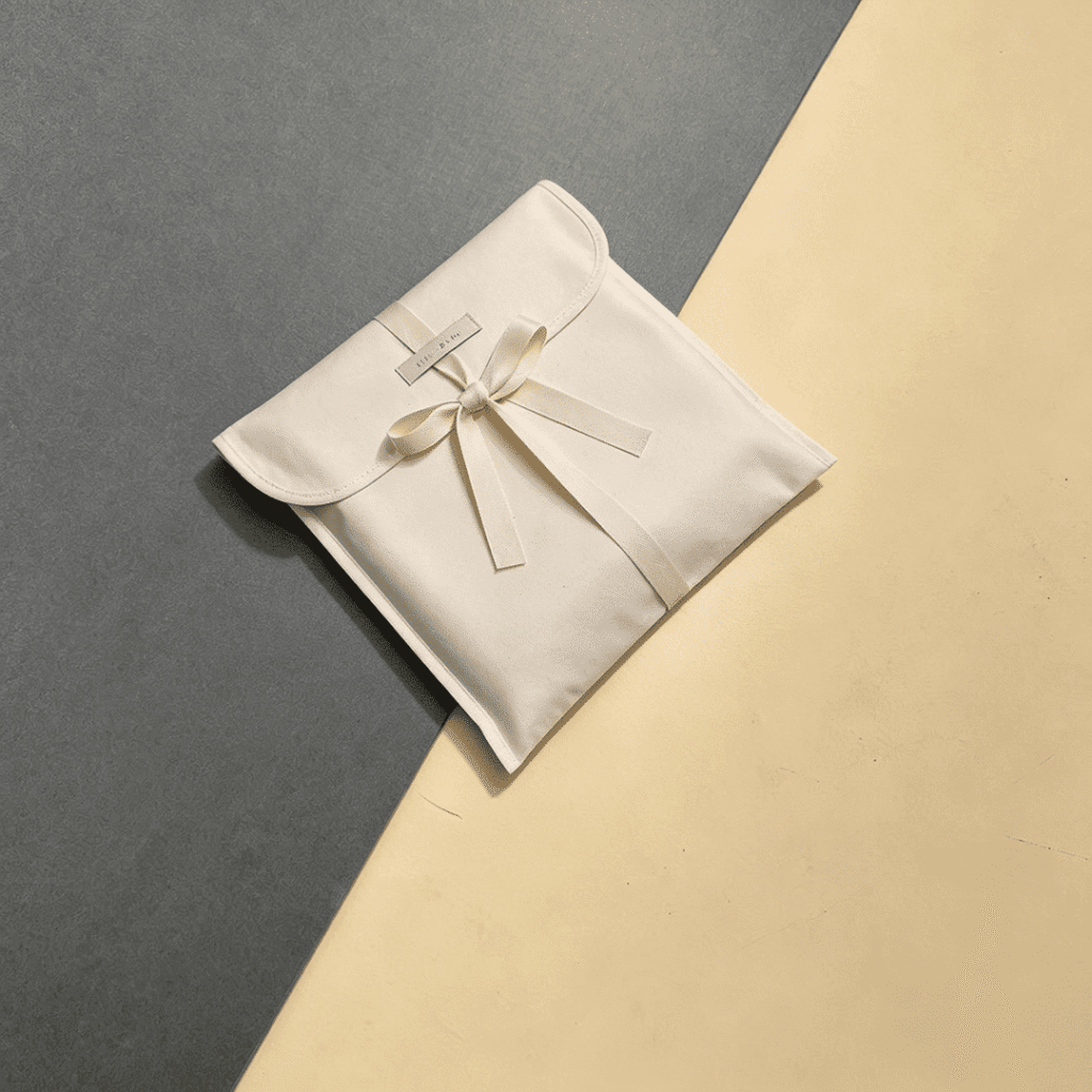 Custom Beige Flap Button Dust Bag with Ribbon Tie | Premium Cotton Linen Protective Packaging Bag