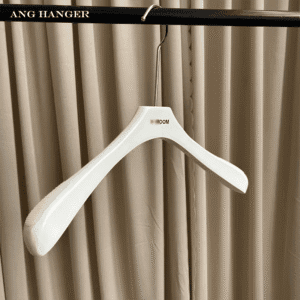 White wooden hangers (side view) | Matte white solid wood hanger with chrome round hook