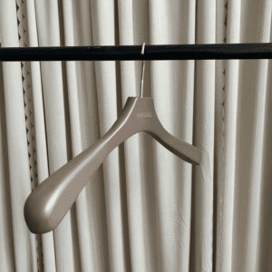 Brown wooden hangers (side view) | 3.4cm thick matte brown hanger with chrome hook
