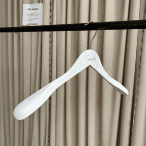 White wooden suit hangers (front view) | Matte white hanger with gold hook for women's suits