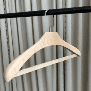 Beech coat hangers (side view) | Natural beech hanger with metal square hook