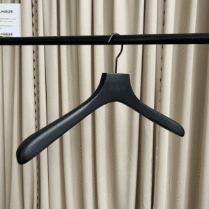 Black wooden coat hangers (side view) | 44cm wide shoulder matte black coat hanger